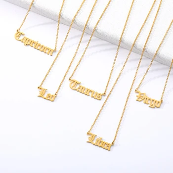 

AAA Quality Never Fade Twelve Constellation Necklace Stainless Steel Retro English Letters Constellation Necklace Pendant