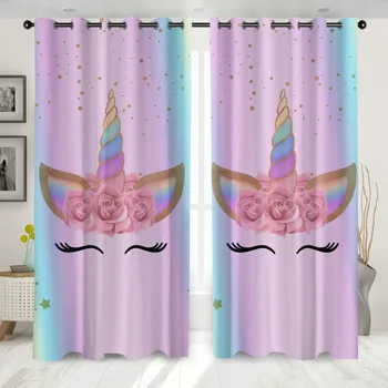 

Denisroom 3D unicorn Printing Window Curtains Modern Living Room Decoration Shading Curtain for Girl Bedroom Home Decor HG99*