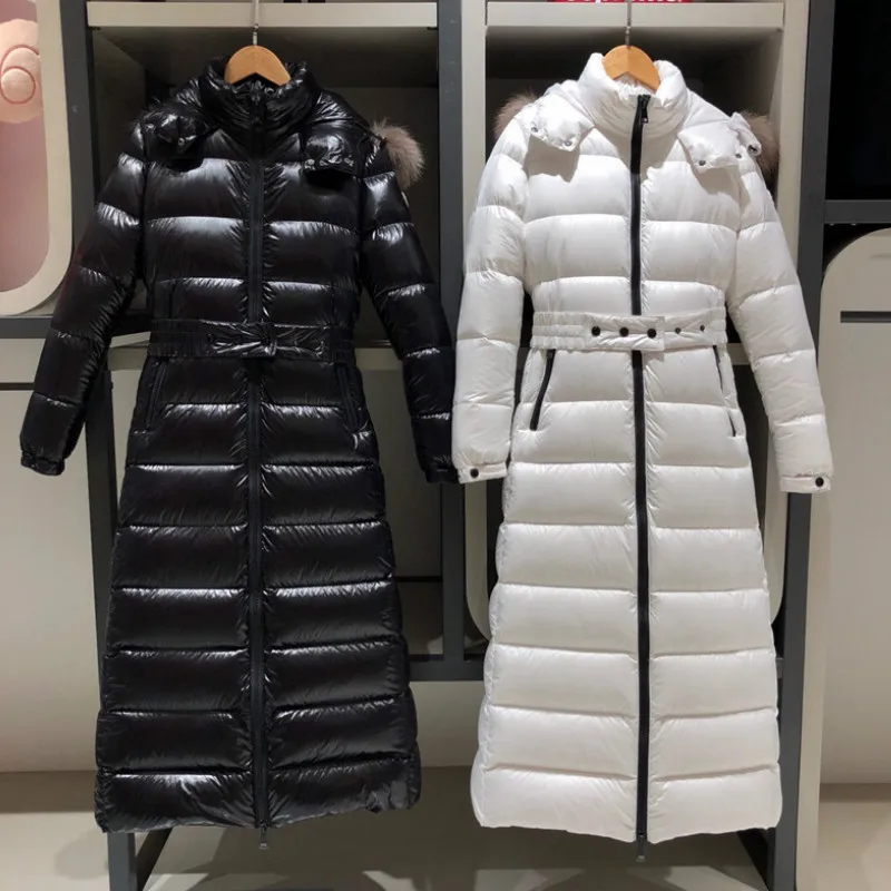 

Women X-Long Down Jacket Fox Fur Collar Padded Slim-Fit Jacket Warm Autumn Winter Fashion Warm Elegant Overcoat Oversize Outwear