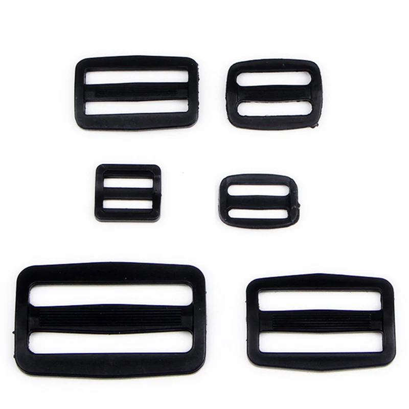 

5pcs Plastic 3/4" 1" 1-1/4" 1-1/2" 2" Webbing Tri-ring Adjust Buckle Curve Slider Tri-Glide Dog Collar Harness Backpack Strap
