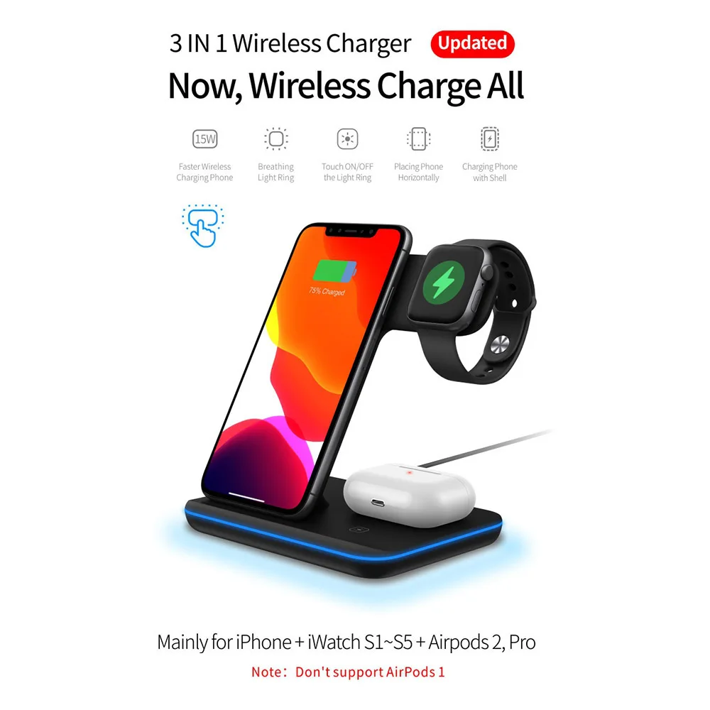 FDGAO 3 in 1 Qi Wireless Charger Dock Station For iPhone 12 11 XS XR X 8 iWatch SE 6 5 4 3 2 Airpods Pro 15W Fast Charging Stand iphone wireless charger