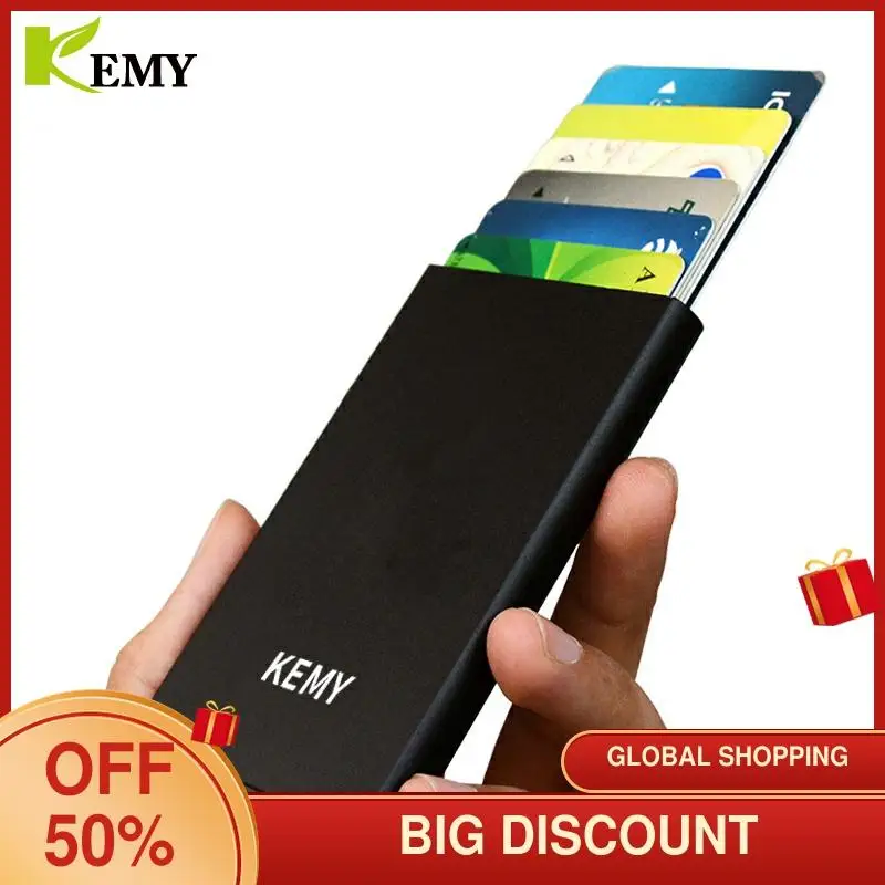 KEMY Rfid Wallet Men Money Bag Mini Purse Male Aluminium Card Wallet Small Clutch Leather Thin Purse Carteras