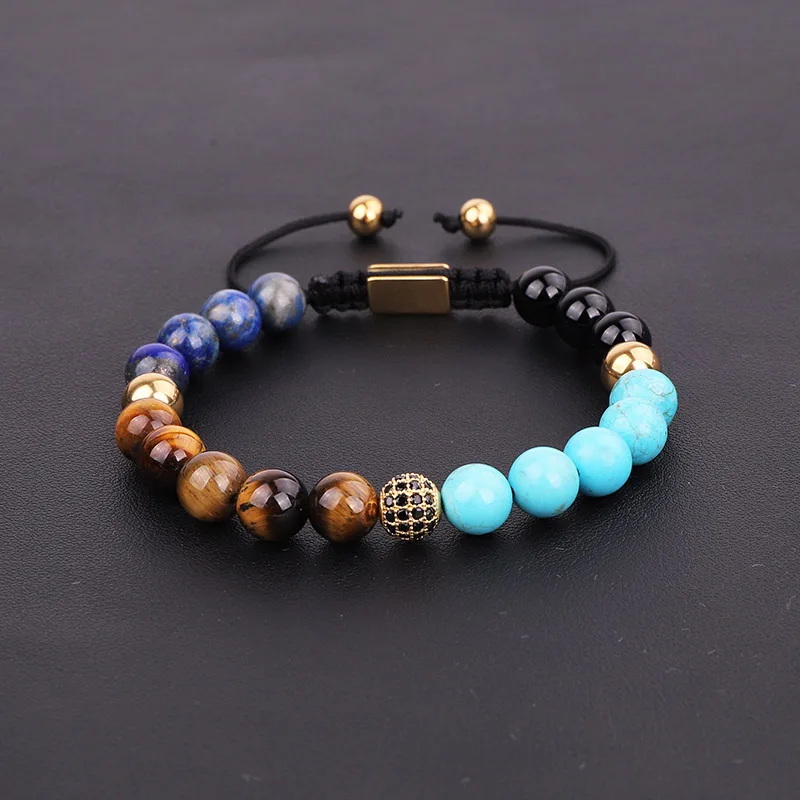 High Quality New Fashion Natural Stone Beads CZ Ball Braided Macrame Bracelet Men - Image 5