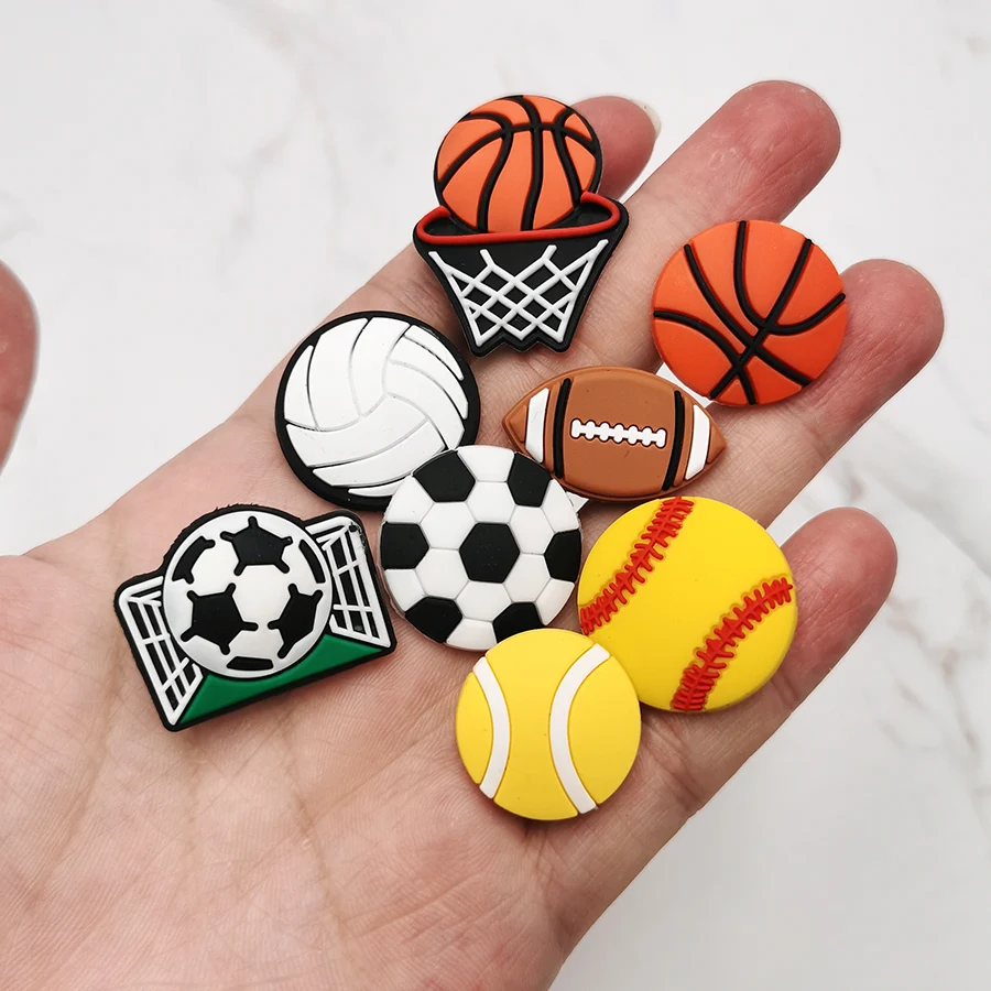 Sports Style PVC Shoe Charm Accessories Shoe Buckle Decoration Basketball Rugby Football Volleyball Clogs Upper Pins Charms Gift