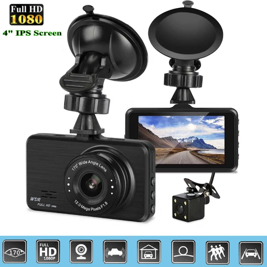 

3.0" Car Dash Cam Full HD 1080P Video Driving Recorder Dual Lens Vehicle Camera Car DVR with G-sensor Night Vision 2 Cameras