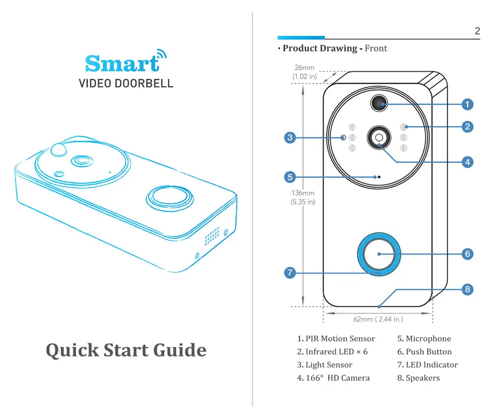 Campainha com Detecção de Movimento Telefone da Porta de Vídeo sem Fio com Chime Tuya Wifi Vídeo Two-way Intercom Função Câmera hd 1080p - 21 de movimento two-way intercom função tuya câmera