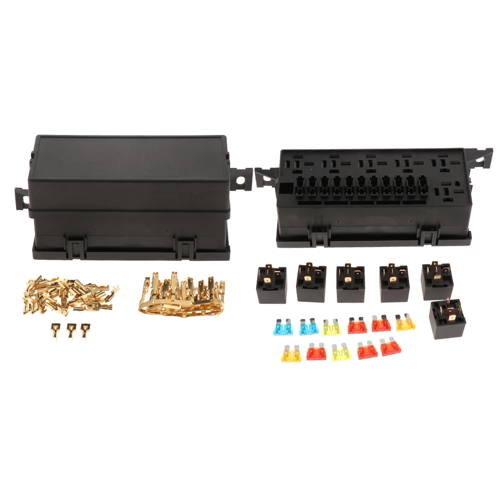 Car 11 Way Blade Fuse Holder Box Car Relay Box with Spade Terminals and fuses for car Truck Trailer and Boat