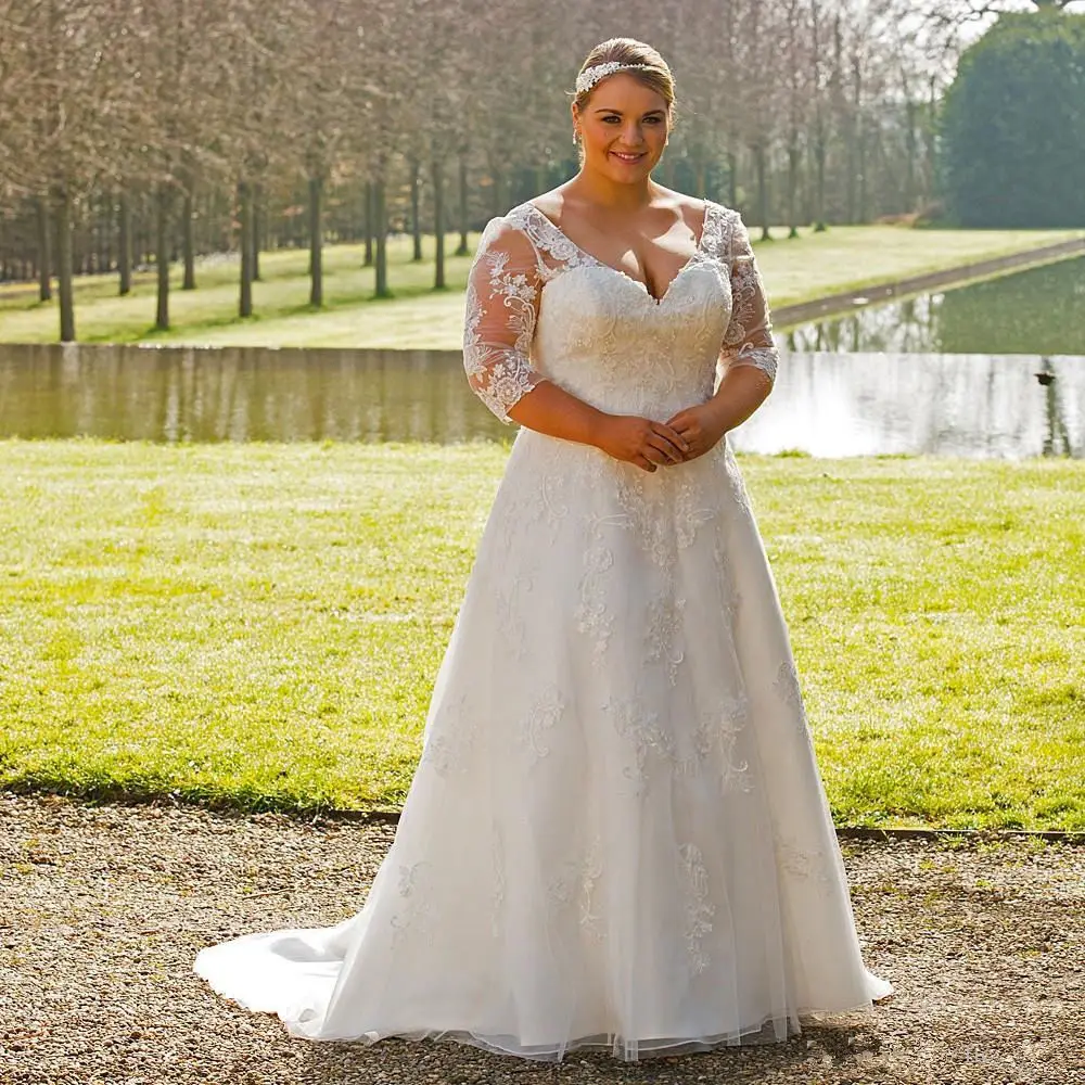 V-neck Plus Size Wedding Gown Lace Bridal Dress 2023 Vestido De - Wedding Dresses - Aliexpress