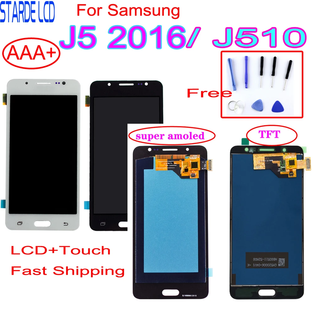 

ЖК-дисплей AAA + для Samsung J5 2016 SM-J510F J510FN J510M J510Y J510G J510 + цифровой преобразователь сенсорного экрана в сборе с бесплатными инструментами