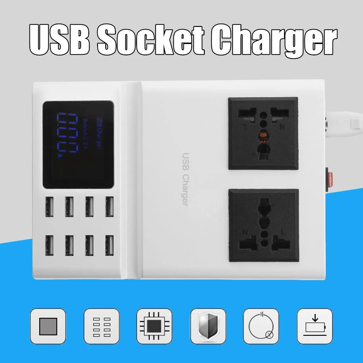 

8.2A 8 Port USB Charger Socket Fast Travel Wall Charger Station LCD Display