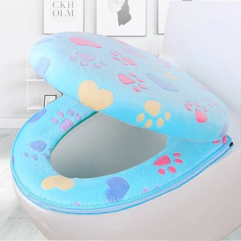 A Blue 2pcs Коврик для унитаза с рисунком панды, набор на молнии, чехлы для сиденья унитаза, мягкий теплый коралловый бархатный коврик для ванной комнаты, универсальные чехлы для сиденья унитаза - Цвет: A Blue 2pcs