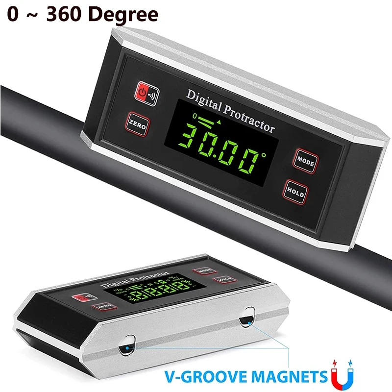 Waterproof Digital Protractor Precision Inclinometer V Groove 0 360 Degree Angle Finder Meter Angle Box