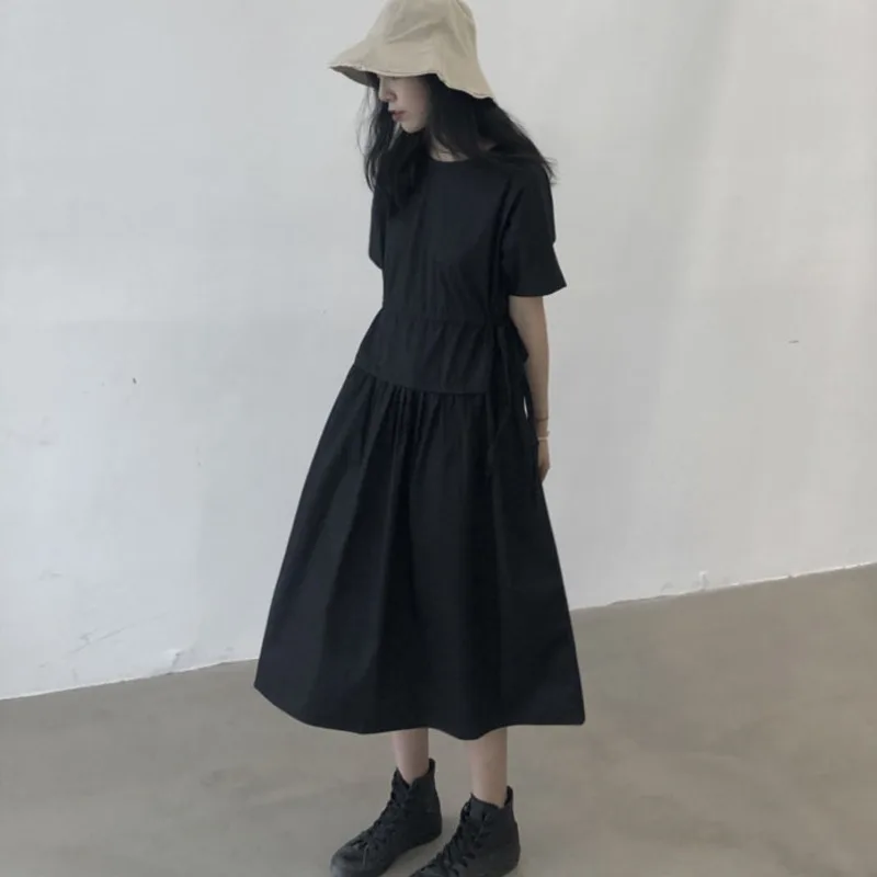 

LANMREM 2020 New Summer Fashion Women High Quality Look At The Fabric Pullover Black Girl's Dress WK95901