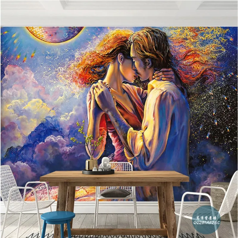 Custom Hand Painted Magic Color Dancing Men and Women Warm Sence Mural Wallpaper for Walls 3D European Wall Papers Home Decor |