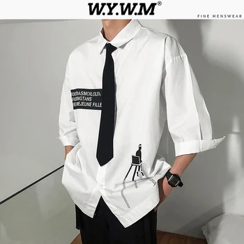

WYWM Black Men Shirts 2020 Spring Man Casual Half Sleeve Letter Hip Hop Streetwear Male Harujuku Shirt Korean 100% Cotton Top