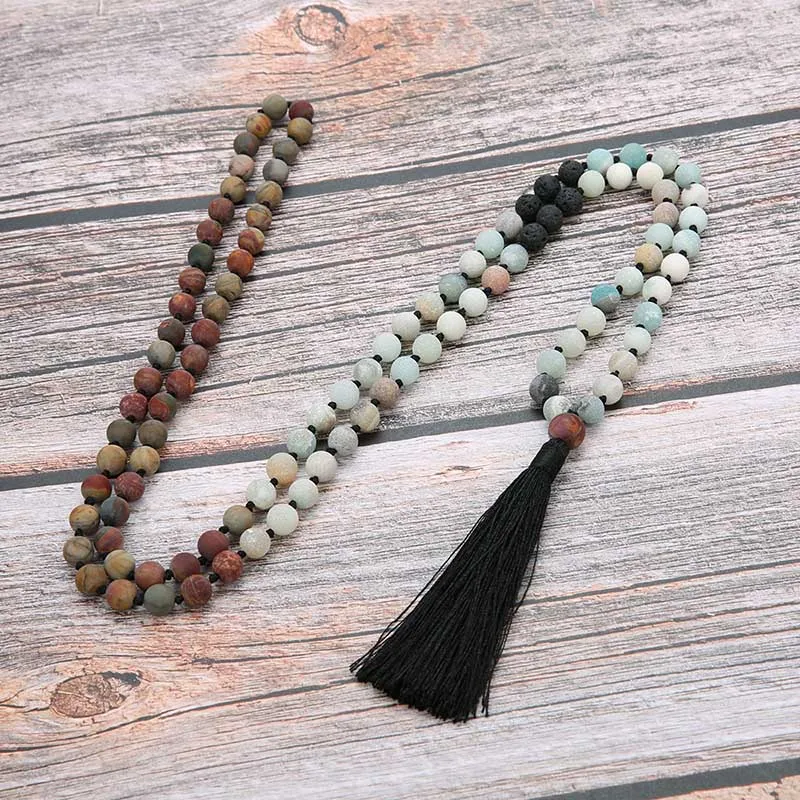 OAIITE 8 мм матовый Amazonite Цепочка-ожерелье с камнями 108 Japa Mala ожерелье узелками для