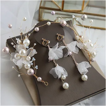 

Beauty pearl yarn bride tiara super fairy bead hair hoop wedding accessories Sen line modeling photography jewelry