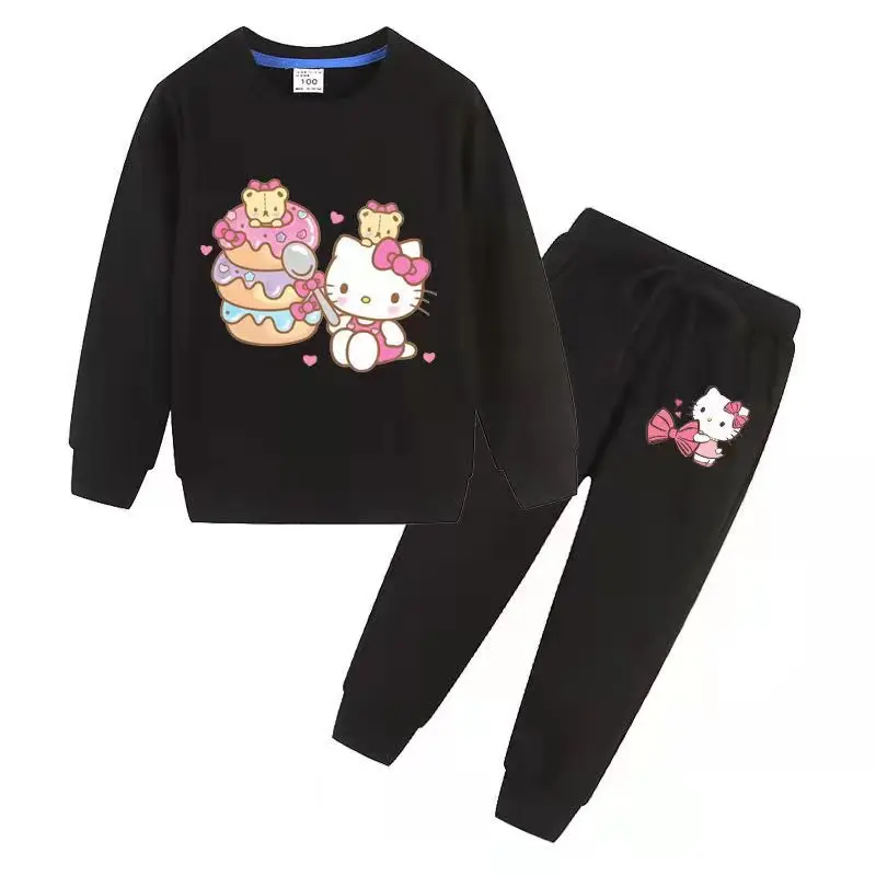 thumbnail image 1 of Hello Kitty primavera y otoño suéter lindo de algodón para niños pantalones deportivos casuales de dos piezas de manga larga para niña para chico, 1 of 5