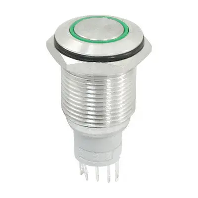 

16mm Dia Green Ring LED Light 12V Stainless Momentary SPDT Button Switch
