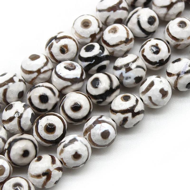 

Natural Faceted Light Black Tibetan Eye Pattern Agates Stone Round Loose Beads 8 10 MM For Jewelry Making DIY Bracelet Pick Size