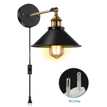 

With LED Bulb Lighting Fixture Black Hardwire Home Decor Industrial Vintage Warehouse Outdoor Bedroom Plug In Sconces Wall Lamp