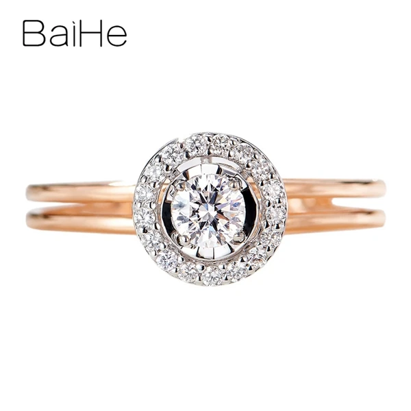 BAIHE Solid 14K розовое золото около 0.31ct Сертифицированный круглый натуральные Алмазы обручальные модные ювелирные изделия Подарочное кольцо