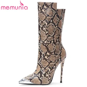

MEMUNIA 2020 new Fashion Brand ankle boots women snake metal toe autumn winter boots thin high heels party wedding shoes woman