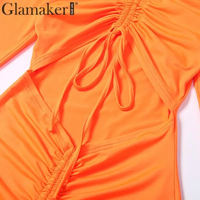 Glamaker, сексуальное облегающее платье на завязках, женское Плиссированное рождественское платье с длинным рукавом, элегантные вечерние платья, модное Клубное платье