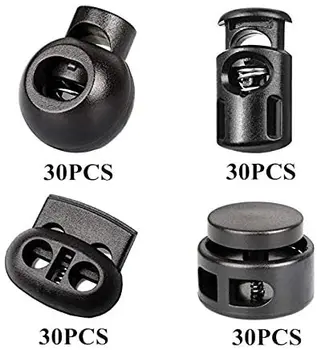 

120pcs DIY Double Hole Spring Cord Lock Buttons Round Ball Shaped Toggle Stoppers Stop Sliding Cord Fasteners Locks Buttons Ends
