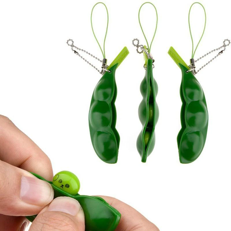 Cute Squishy Peas In A Pod Keyring Edamame Keychain Kawaii Bean Fidget