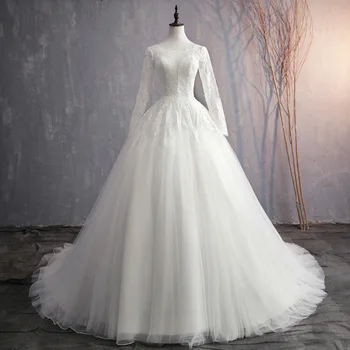 

Vestido De Noiva Ball Gown White Wedding Dress Custom Made Scoop Neck Appliques Lace Up Robe de Mariee Bridal Gown Wedding Dress