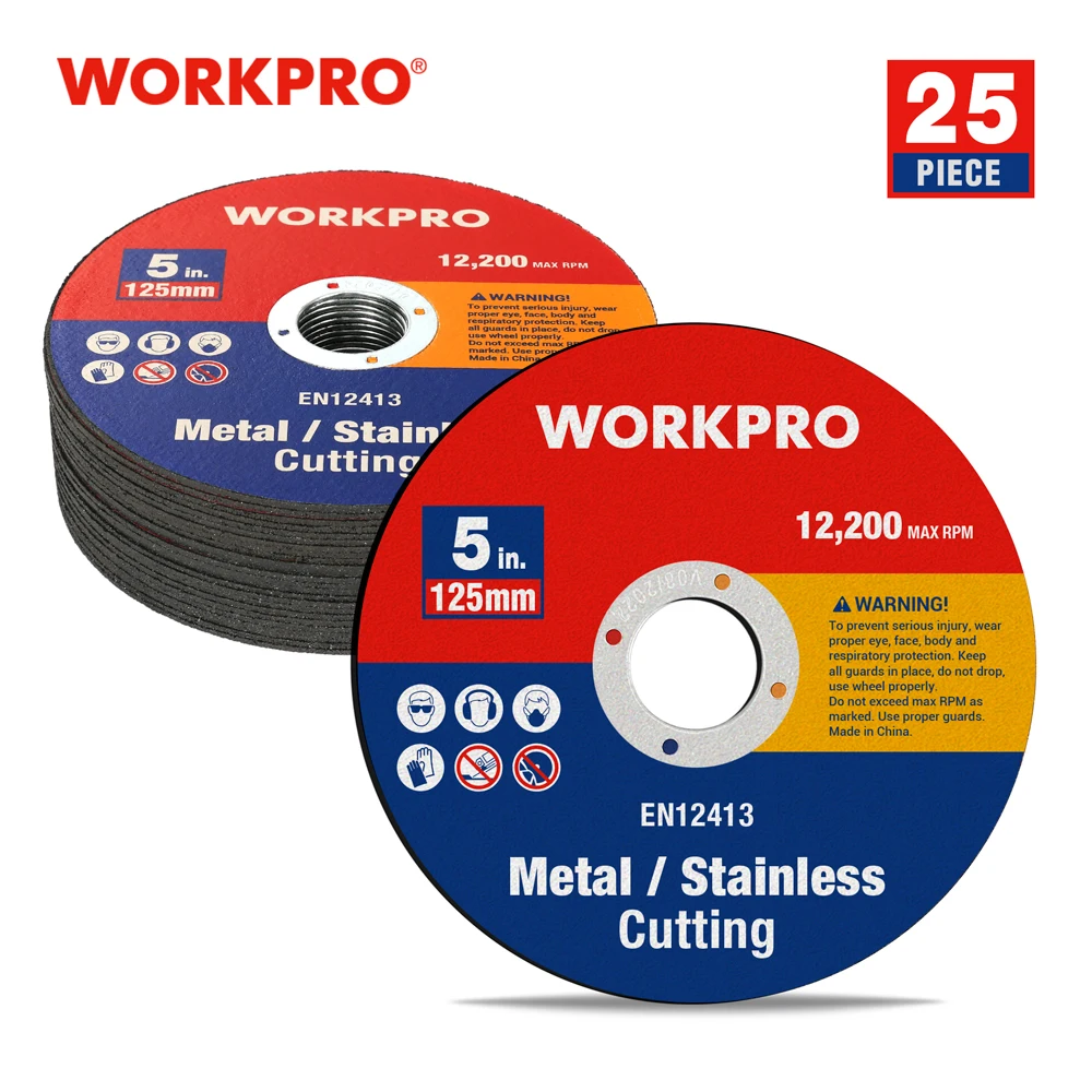 WORKPRO 25-pack Cut-Off Wheels 5 inch Metal&Stainless Steel Cutting Wheel, Thin Metal Cutting Disc for Angle Grinder 5 10pcs fine thread m6 m8 m10 m12 m14 m16 pitch 0 75 1 1 25 1 5 304 a2 stainless steel flat hex hexagon thin nut jam nut din439