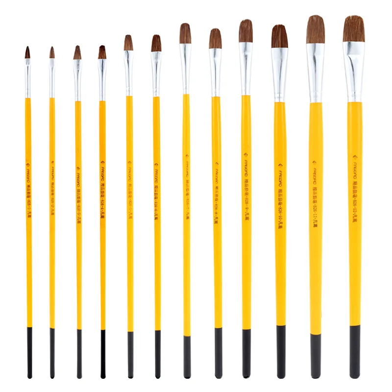 6pcs/set Wolf Hair Flat Peak Acrylic Art Craft Artist Oil Watercolor Painting Paint Brush Row Pen Art Supplies