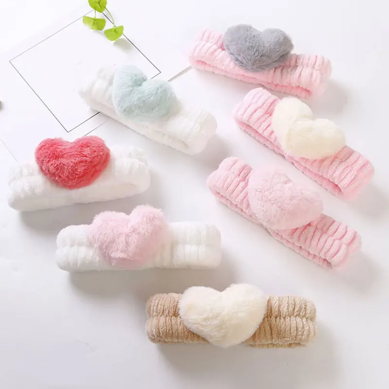 

Women Elastic Soft Heart Fur Ball Hairband Women Hair Ring Head Hoop Girls Headband Headwrap Lady makeup headband Headwear NEW
