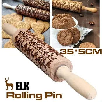 

5x35cm Merry Christmas Elk Wooden Print Rolling Pin Christmas Decorations Dessert Tools New Year 2020