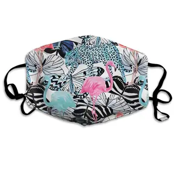 

Flamingo Leopard And Butterflies Washable Reusable Mask, Cotton Anti Dust Half Face Mouth Mask For Kids Teens Men Women With