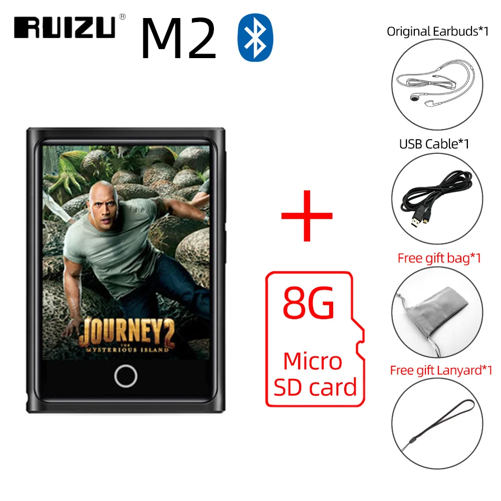 With 8GB TF Card RUIZU M2 Bluetooth MP3 плеер полный сенсорный экран 8 ГБ 16 ГБ портативный аудио музыкальный плеер с fm-радио запись электронная книга видео плеер - Цвет: With 8GB TF Card