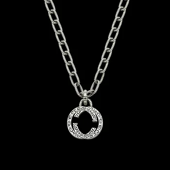 

Wholesale high version G letter round carved pattern pendant twist chain necklace sub gold version rough couple necklace