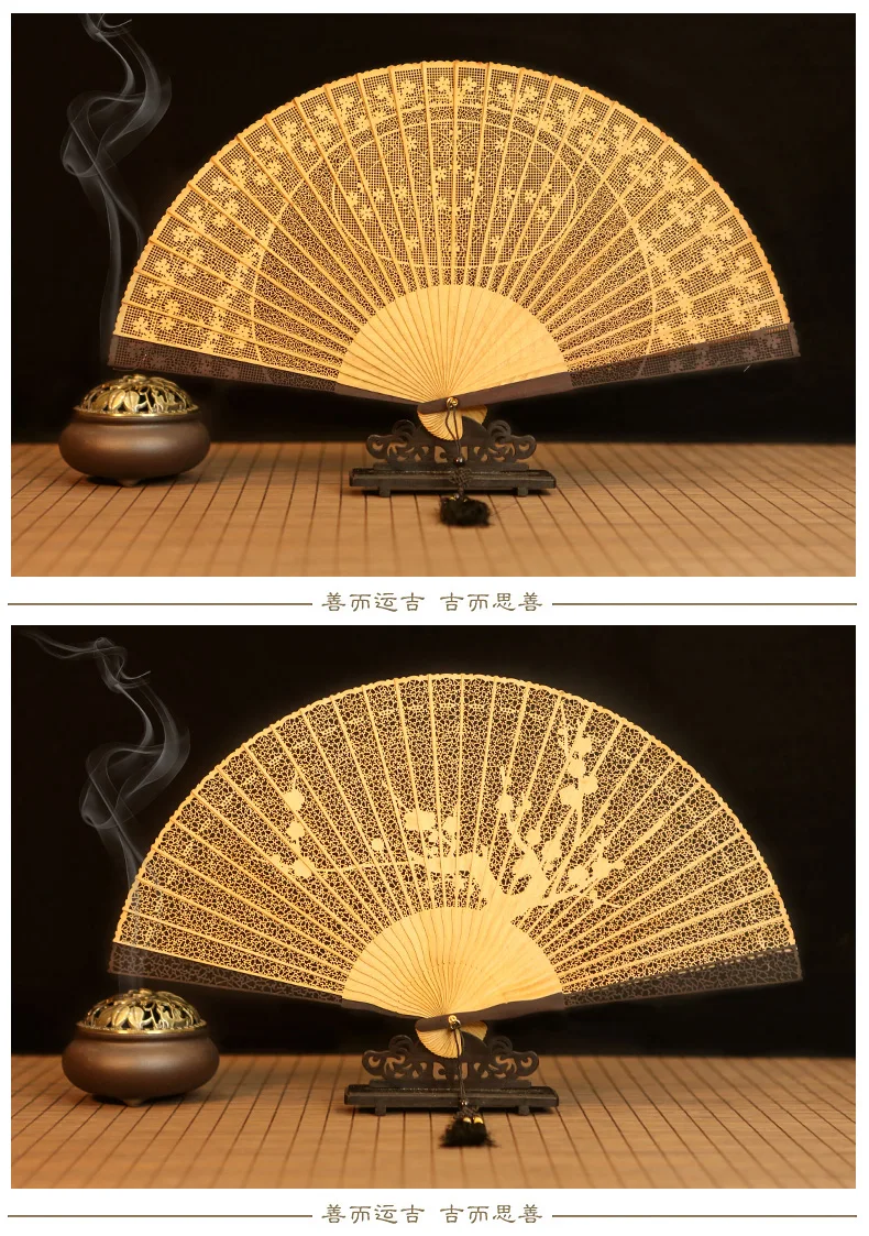 Резной вентилятор Su Ebony Складной вентилятор женский сандаловое дерево китайский стиль подарок ручной вентилятор