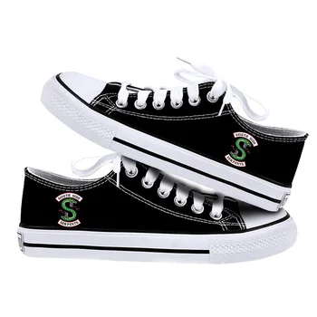 

Riverdale South Side Serpents 2019 Canvas Shoes For Women Causal Wear High Heel Lace Up Spring Women Shoes Kpop Print Sneaker