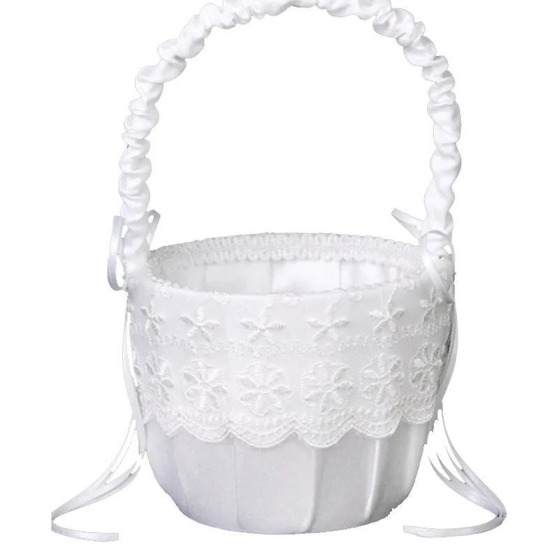 

Wedding Basket Ring Pillow Flower Storage Basket Flower Girl Basket with Heart Buckle Satin Ribbons Hanging Basket for Wedding