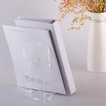 

Clear Durable Acrylic T Shape Bookend Organizer Office School Study Room Book Rack Fashion Stand Holder