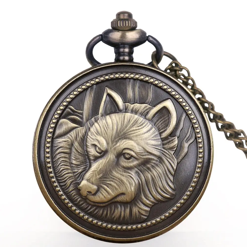 Винтажные Ретро бронзовые карманные часы с волком для мужчин и женщин, модные цепочки с подвеской в виде собаки, античные лучшие подарки