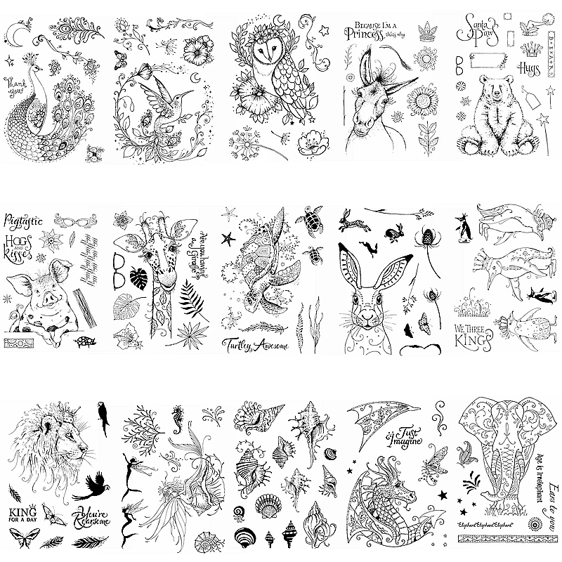 

Peacock Bird Horse Bear Rabbit Elephant Dragon Mix Animals Flower Words Clear Silicone Stamps Make Cards Scrapbook Craft New DIY