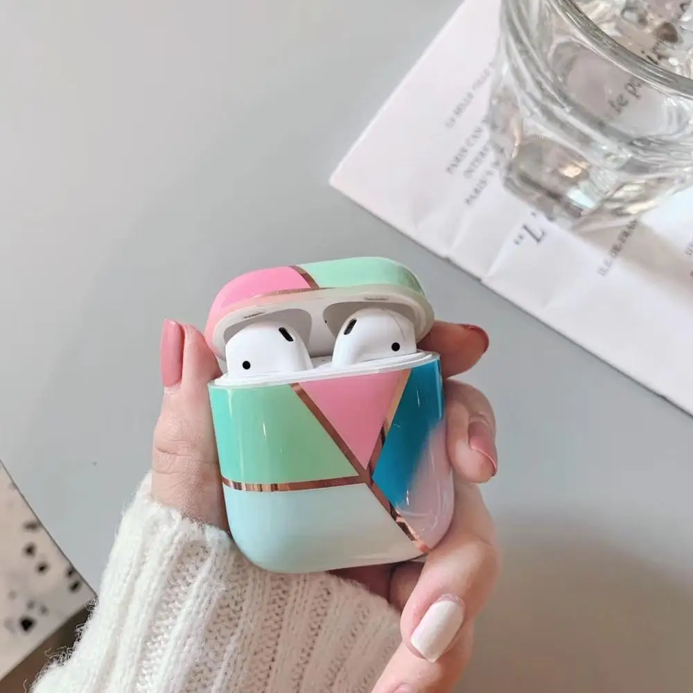 Чехол для наушников с мраморным узором золотистого обода для Airpods 1 2 IMD, мягкий чехол, чехол для зарядки, чехол для AirPods 1 2, защитный чехол - Цвет: C