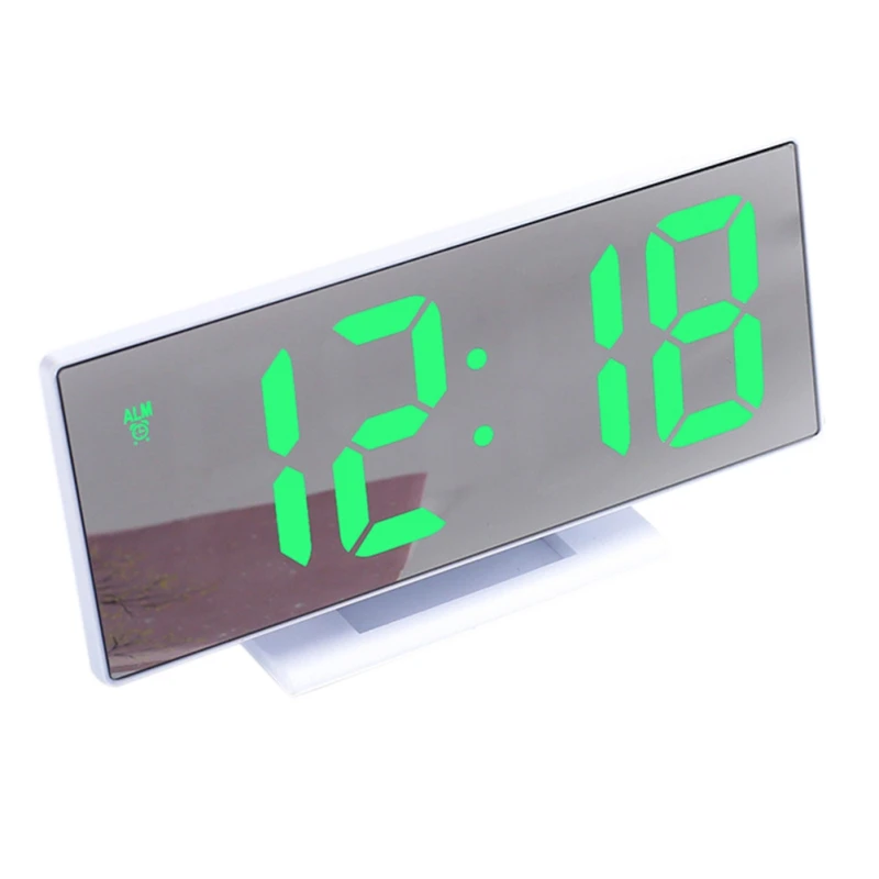 White and green 1PC Multi-function LED Mirror Alarm Clock Portable Household Electronic Digital Clock Table Decor - Цвет: White and green