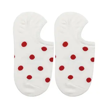 

Japanese Style Women Low Cut Short Boat Socks Cute Contrast Color Polka Dot Print Non-Slip Silicone Grip Cotton Hosiery