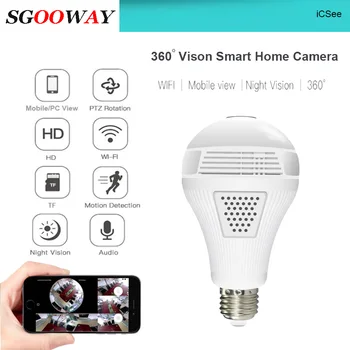 

Sgooway HD1080P 360 Degree Vision Smart Home Panoramic Camera Home Security WiFi CCTV Fisheye Bulb Lamp IP Camera