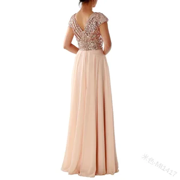 

2020 Summer New Style Dress Hot Selling V-neck Sequin Chiffon Joint Evening Gown Long Skirts