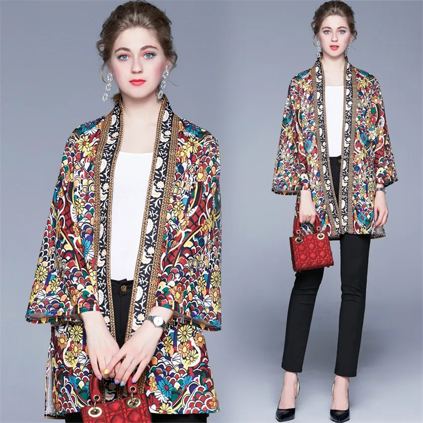Новинка, Модный богемный этнический винтажный кардиган, кимоно, Женское весеннее тонкое пальто размера плюс, верхняя одежда, женские рубашки, кардиганы
